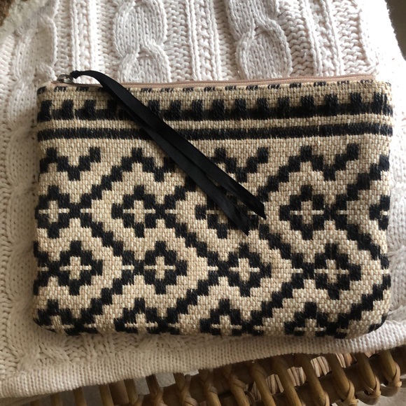 Mango Handbags - Mango clutch. Textured geometric pattern. Zip top w/ black grosgrain ribbon pull